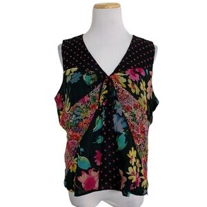 Spenser Jeremy Multicolor 100% Silk Top Women’s L Patchwork Funky Colorful Art